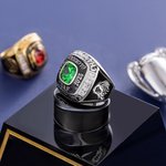 Personalized Fantasy Football Basketball Baseball Softball Championship Ring with Gemstone and Text Sport Theme Jewelry Winner Award Gift for Men
