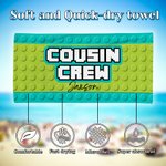 Gepersonaliseerde Pixel stijl Cousin Crew sneldrogende oversized strandhanddoek met naam Summer Travel Essential Beach Party Gift voor familie kinderen