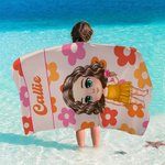 Toalla de playa personalizada de flores y personajes de dibujos animados de gran tamaño y secado rápido con nombre Regalo de cumpleaños esencial para viajes de verano para la familia, los niños y los 