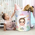 Personalized I Am Strong Motivation Cartoon Boy Girl Laundry Storage Basket with Name Birthday Housewarming Gift for Boys Girls