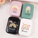 Personalisierte Aquarell Regenbogen PU-Leder-Schmuck-Box mit Namen und LED dreifarbig einstellbar Make-up-Spiegel Geburtstag Geschenk für Frauen
