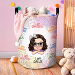 Personalized I Am Strong Motivation Cartoon Boy Girl Laundry Storage Basket with Name Birthday Housewarming Gift for Boys Girls
