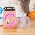 Personalized Floral Classic Winnie the Pooh Initial 10 oz Insulated Baby Sippy Cup with Lid Handle Birthday Back to School Gift for Kid Toddler