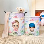 Personalized I Am Strong Motivation Cartoon Boy Girl Laundry Storage Basket with Name Birthday Housewarming Gift for Boys Girls