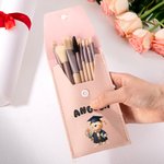 Personalizado lindo oso de graduación 3D nombre de la burbuja bolsa de pinceles de maquillaje Set con 8 piezas de pinceles de maquillaje de regalo para los graduados amantes de la belleza