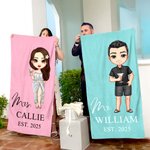 Personalizada Multicolor Sr. Sra. Personaje de dibujos animados de secado rápido de gran tamaño Toalla de playa con nombre Luna de miel Fiesta de boda Regalo para la novia Novio