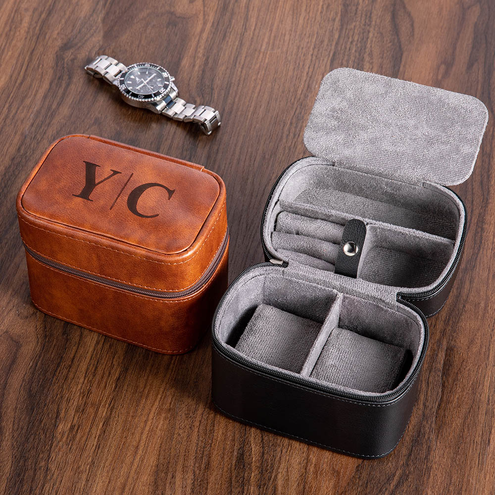 Boîte de rangement en cuir personnalisée et gravée Monogramme Initiale Nom Accessoires de voyage portables Anniversaire Fête des Pères Cadeau pour Père Mari