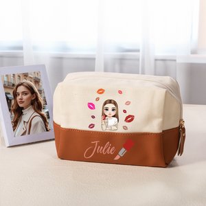 Sac de Maquillage de Grande Capacité Personnalisé avec Nom et Image de Femme Accessoire pour Utilisation Quotidien Voyage Cadeau pour Femme Fille