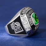 Personalized Fantasy Football Basketball Baseball Softball Championship Ring with Gemstone and Text Sport Theme Jewelry Winner Award Gift for Men