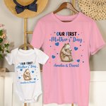 Personalized Cute Bear Cat Deer Animal Design 100% Cotton T-shirt Baby Bodysuit with Name Our First Mother's Day Birthday Gift for Baby Mom