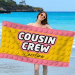 Gepersonaliseerde Pixel stijl Cousin Crew sneldrogende oversized strandhanddoek met naam Summer Travel Essential Beach Party Gift voor familie kinderen