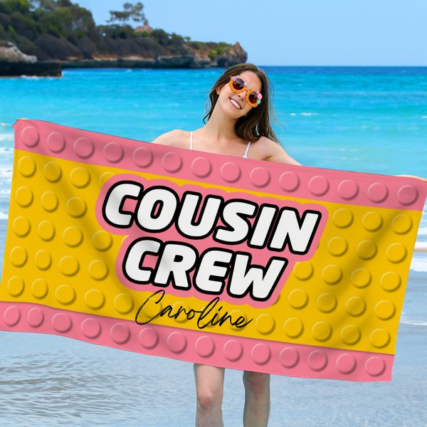 Serviette de plage surdimensionnée personnalisée avec nom Cousin Crew Quick Dry Summer Travel Essential Beach Party Gift for Family Kids