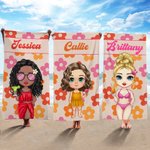 Toalla de playa personalizada de flores y personajes de dibujos animados de gran tamaño y secado rápido con nombre Regalo de cumpleaños esencial para viajes de verano para la familia, los niños y los 