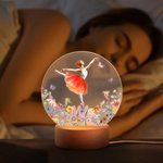 Personalised Ballet Girl Birth Flower Butterfly LED Night Light with Name and Wooden Base Room Decor Birthday Gift for Ballerina Ballet Lover