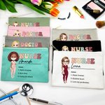 Gepersonaliseerde Verpleegster Dokter Cartoon Karakter Draagbare Canvas Make-up tas met naam Verjaardag Waardering Gift voor medisch personeel