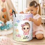 Personalized I Am Strong Motivation Cartoon Boy Girl Laundry Storage Basket with Name Birthday Housewarming Gift for Boys Girls