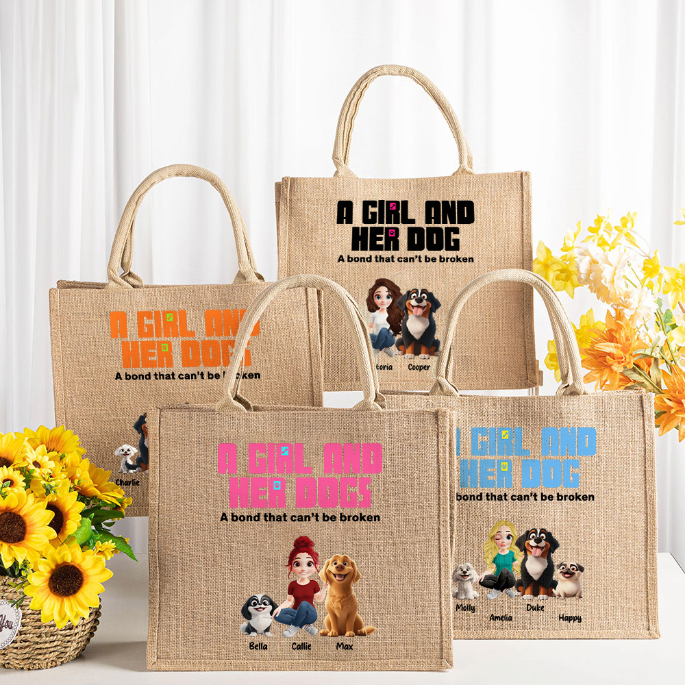 Sac en toile de jute avec nom Accessoire de voyage Cadeau d'anniversaire pour les propriétaires de chiens