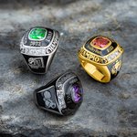 Personalized Fantasy Football Basketball Baseball Softball Championship Ring with Gemstone and Text Sport Theme Jewelry Winner Award Gift for Men