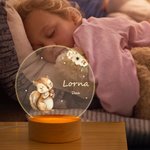 Gepersonaliseerd Bloemetjesfiguur Beer Konijn Dier LED Nachtlampje met Naam en Houten Voetstuk Kinderkamer Decoratie Baby Shower Verjaardagscadeau voor Baby Kind