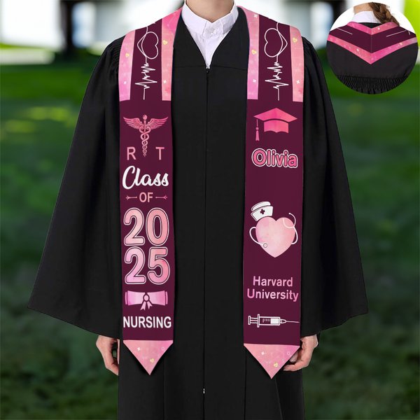 Personalisierte Multicolor medizinische Symbole Berufliche Graduierung Stola mit Namen und Jahr Graduierung Andenken für Krankenschwester Arzt medizinische Absolventen