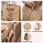 Personalised Like Mother Like Daughter Cartoon Character Large Jute Tote Bag with Name Mother's Day Birthday Gift for Mom Grandma