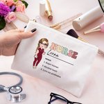Gepersonaliseerde Verpleegster Dokter Cartoon Karakter Draagbare Canvas Make-up tas met naam Verjaardag Waardering Gift voor medisch personeel