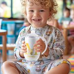 Personalized Floral Classic Winnie the Pooh Initial 10 oz Insulated Baby Sippy Cup with Lid Handle Birthday Back to School Gift for Kid Toddler