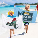 Toalla de playa de gran tamaño y secado rápido con texto Personalizada con diseño de mapa de estado Regalo de fiesta de vacaciones de verano para amantes de la natación en familia