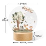 Personalized Cute Fox Deer Turtle Forest Animal LED Night Light with Name and Wooden Base Nursery Decor Birthday Baby Shower Gift for Kids