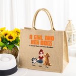Personalizado Una chica y sus perros tienen un vínculo inquebrantable Bolsa de yute con nombre de dibujos animados en 3D Accesorio de viaje Regalo de cumpleaños para dueños de perros