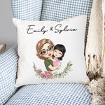 Funda de cojín personalizada para mamá y niño con flor de nacimiento y nombre Regalo de cumpleaños para el Día de la Madre para la abuela mamá