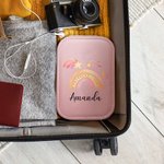 Personalisierte Aquarell Regenbogen PU-Leder-Schmuck-Box mit Namen und LED dreifarbig einstellbar Make-up-Spiegel Geburtstag Geschenk für Frauen