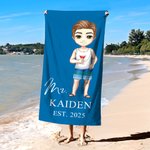 Personalizada Multicolor Sr. Sra. Personaje de dibujos animados de secado rápido de gran tamaño Toalla de playa con nombre Luna de miel Fiesta de boda Regalo para la novia Novio