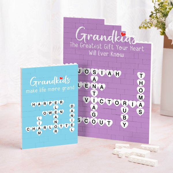 Personalized Grandkids Make Life More Grand Crossword Scrabble Puzzle Building Brick with Names Mother's Day Housewarming Gift for Grandma Mom
