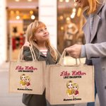 Personalised Like Mother Like Daughter Cartoon Character Large Jute Tote Bag with Name Mother's Day Birthday Gift for Mom Grandma