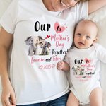 Personalisierte unsere erste Muttertag zusammen niedliche Tier 100% Baumwolle Baby Bodysuit Erwachsene T-Shirt mit Namen Geburtstag Geschenk für Baby neugeborenen Mama