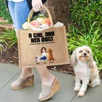Personalizado Una chica y sus perros tienen un vínculo inquebrantable Bolsa de yute con nombre de dibujos animados en 3D Accesorio de viaje Regalo de cumpleaños para dueños de perros