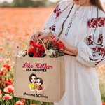 Personalised Like Mother Like Daughter Cartoon Character Large Jute Tote Bag with Name Mother's Day Birthday Gift for Mom Grandma