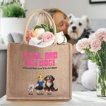 Personalizado Una chica y sus perros tienen un vínculo inquebrantable Bolsa de yute con nombre de dibujos animados en 3D Accesorio de viaje Regalo de cumpleaños para dueños de perros