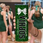 Personalised Faux Glitter Cartoon Cheerleading Girl Food-grade 20 oz Skinny Tumbler with Name Sports Team Birthday Gift for Cheerleader