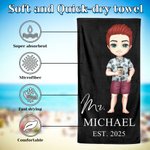 Personalizada Multicolor Sr. Sra. Personaje de dibujos animados de secado rápido de gran tamaño Toalla de playa con nombre Luna de miel Fiesta de boda Regalo para la novia Novio