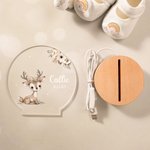 Gepersonaliseerd Bloemetjesfiguur Beer Konijn Dier LED Nachtlampje met Naam en Houten Voetstuk Kinderkamer Decoratie Baby Shower Verjaardagscadeau voor Baby Kind