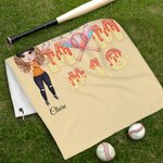 Personalized Ice Cream Dripping Baseball Mom Towel with Name and Number Portable Birthday Sport Accessories Gift for Baseball Sport Lovers