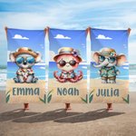 Gepersonaliseerde Hawaiiaanse Cartoon Dieren Sneldrogende Microfiber Strandlaken met Naam Zomer Reis Essentiële Cadeau voor Jongens Meisjes