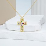 Collier Forme de Croix Personnalisé avec 2-10 Pierres de Naissance Nom Style Arbre de Famille Cadeau Fête des Mères Baptême Anniversaire pour Maman