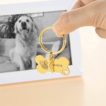 Personalisierte eingraviert Haustier Portrait Foto Name Knochen Form Schlüsselanhänger mit einzelnen Flügeln Charme Geburtstag Jahrestag Memorial Geschenk für Tierliebhaber