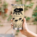 Personalized Cute Mom Bear 20 oz Tumbler with 1-12 Kid Bear Names and Straw Mother's Day Birthday Gift for Mom Grandma