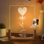 Árbol personalizado de huellas dactilares Mi Foto Sketch LED Luz de Noche con Años y Base de Madera Decoración del Hogar Día de San Valentín Madre Aniversario Regalo para Pareja