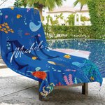Asciugamano da spiaggia personalizzato in microfibra con iniziali e nome asciugatura rapida design a tema oceano regalo per viaggi estivi per bambini