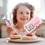 Personalized Cute Puppy Fantasy Unicorn Animal Safe Stainless Steel Kid’s Fork Spoon Knife 3 Pcs Cutlery Set with Name and Case Birthday Gift for Kids
